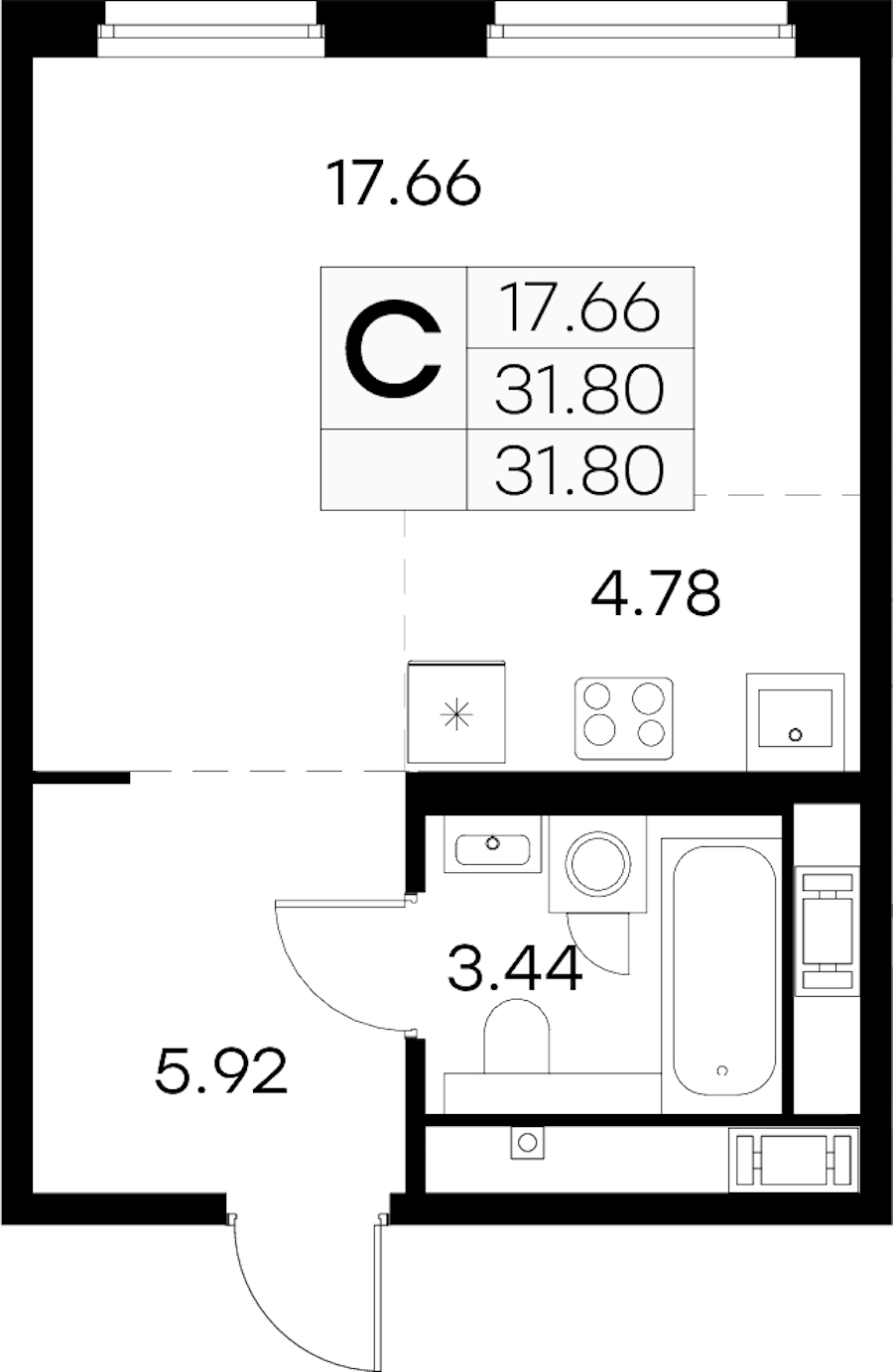 Квартира студия 31.8 м², 3/6 эт., ЖК «Glorax City Василеостровский»
